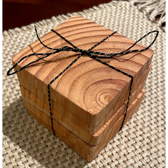 Handmade Wooden Coasters Brown Hue 4x4" Set of 5 Rustic Farmhouse - Picture 11 of 11